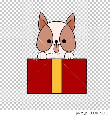 A cartoon dog is peeking out of a red box 113014245