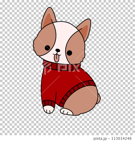 A cute dog is wearing a red sweater and looking... - Stock Illustration ...