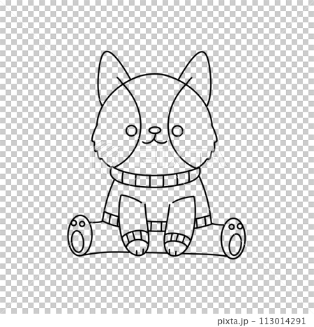 A cute cartoon cat is wearing a sweater and sitting on a log 113014291