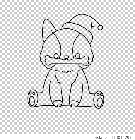 A cartoon dog is sitting on the ground with a bone in its mouth 113014293