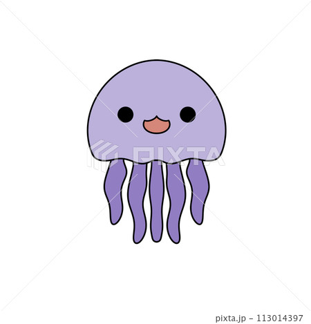 A purple cartoon jellyfish with a big smile on its face 113014397