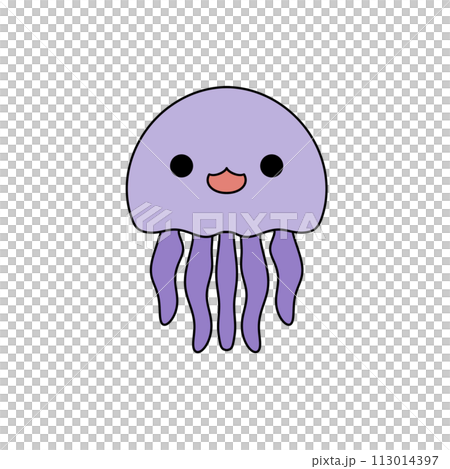 A purple cartoon jellyfish with a big smile on its face 113014397