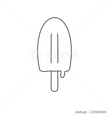 A white and black drawing of an ice cream cone with a blue tip 113014426