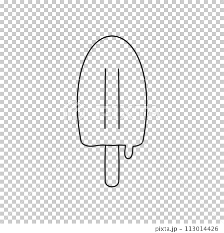 A white and black drawing of an ice cream cone with a blue tip 113014426