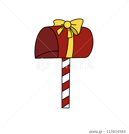 A red mailbox with a yellow bow on it 113014563