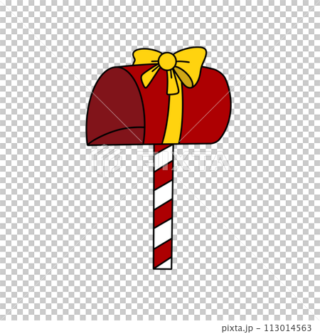 A red mailbox with a yellow bow on it 113014563