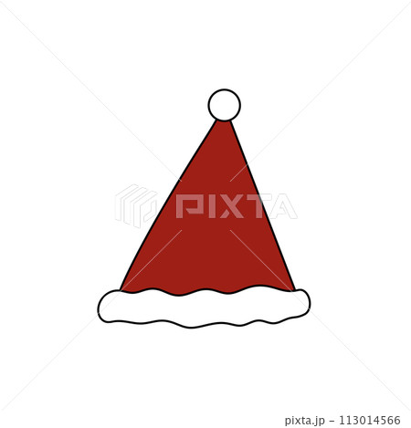 A red hat with a white band and a white ball on top 113014566