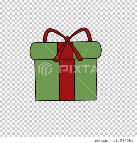 A green box with a red ribbon on it-插圖素材 [113014569] - PIXTA圖庫