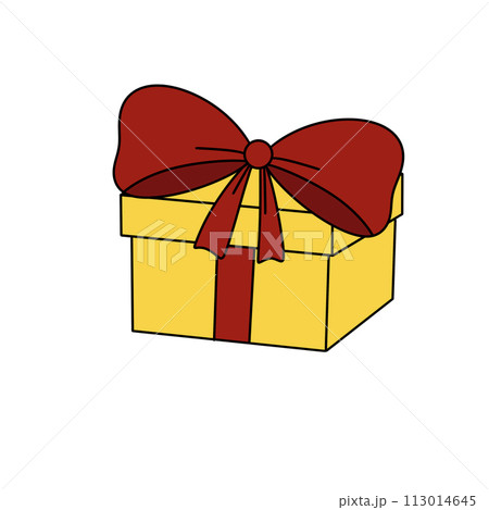 A yellow box with a red bow on top A yellow box with a red bow on top 113014645