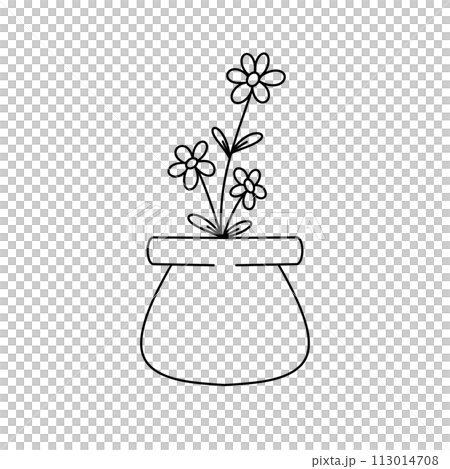 A flower pot with three flowers in it 113014708