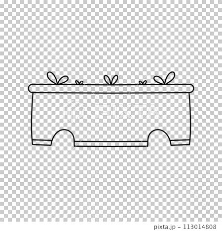 A white flower pot with a black handle 113014808