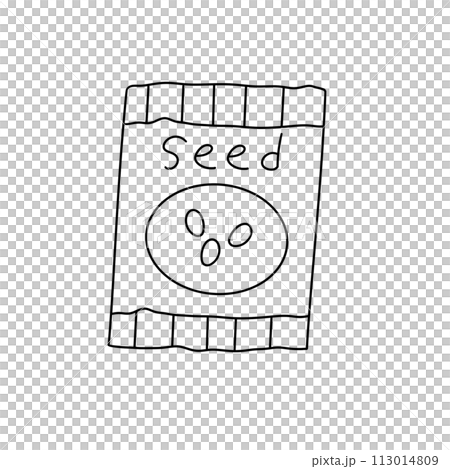 A seed packet is shown in a black and white drawing A seed packet is shown in a black and white drawing 113014809