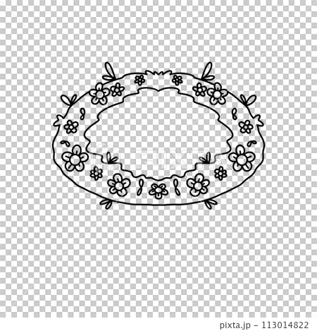 A white flower wreath with a black outline A white flower wreath with a black outline 113014822