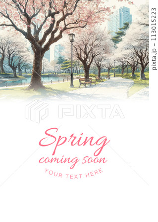 満開の桜と春の公園の水彩イラストの背景 113015223