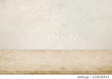 ベージュのレトロな壁と大理石のテーブルの背景。商品のプレゼンテーションやテンプレートのフレーム 113016411