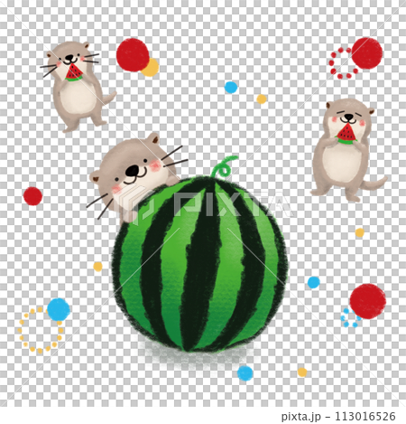 手繪夏季水獺插畫 113016526