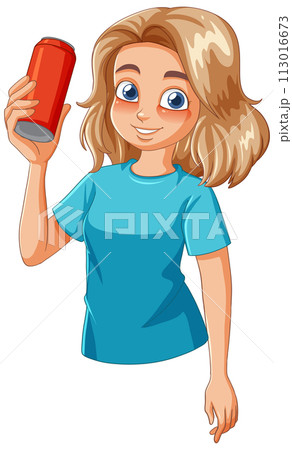 Happy Girl Holding a Soda Can Happy Girl Holding a Soda Can 113016673