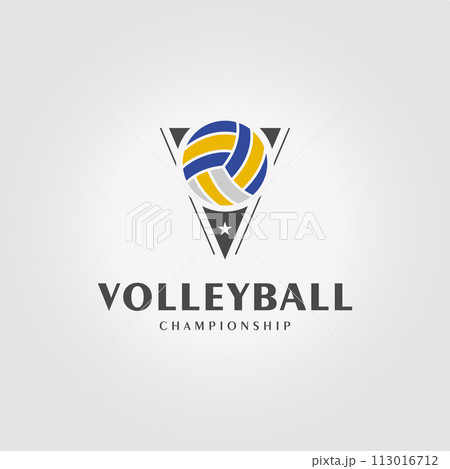 volleyball logo with triangle badge, illustration design of volley icon label, volleyball championship trophy 113016712