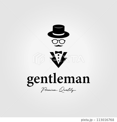 gentleman logo in a formal suit with a hat and glasses, retro clothing style design illustration gentleman logo in a formal suit with a hat and glasses, retro clothing style design illustration 113016768