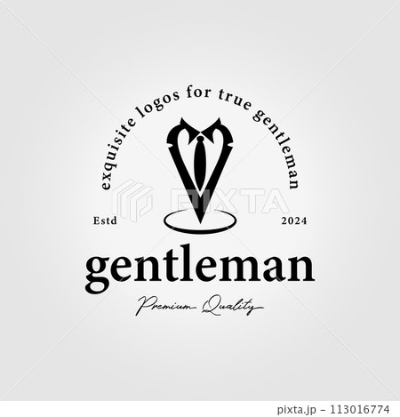 simple logotype of businessman logo, vector design of gentleman icon, illustration of suit of guy 113016774