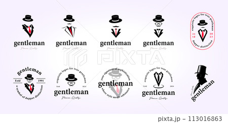 gentleman logo design bundle, barbershop icon set vintage retro vector illustration 113016863