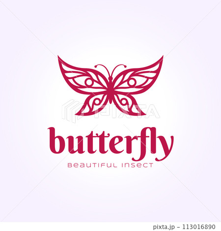 simple butterfly logo icon line art design, insect vector illustration 113016890