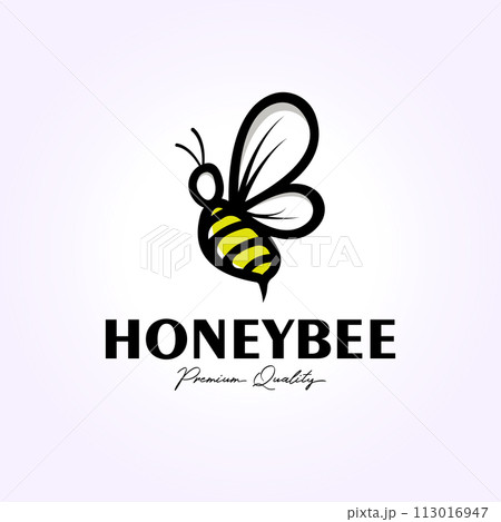 flying bee logo icon design, vintage vector honey bee template illustration 113016947