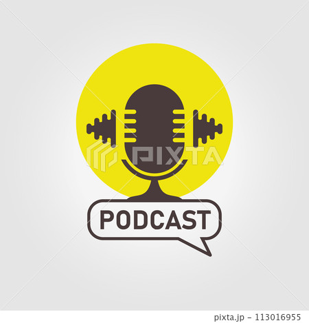 podcast logo icon design vector illustration, microphone with sound wave 113016955