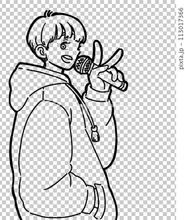 A boy playing peace with a microphone A boy playing peace with a microphone 113017366