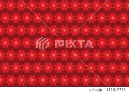 Illustration pattern, Abstract Geometric Style. Repeating of abstract red flower in red octagon on deep red background. Illustration pattern, Abstract Geometric Style. Repeating of abstract red flower in red octagon on deep red background. 113017751