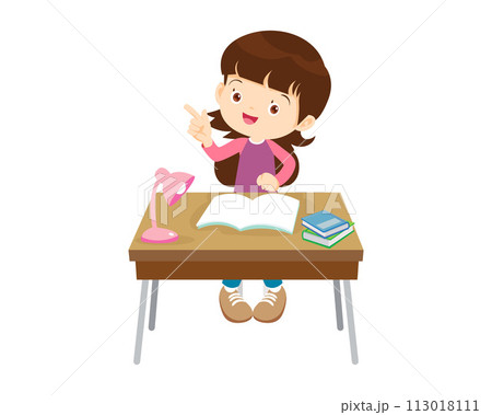 student sitting on desk working for homeworkのイラスト素材 [113018111] - PIXTA
