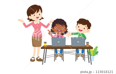 teacher and kids learning computer technology education courses teacher and kids learning computer technology education courses 113018121