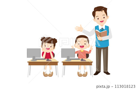 teacher and kids learning computer technology education courses 113018123