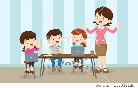 teacher and kids learning computer technology education courses teacher and kids learning computer technology education courses 113018126