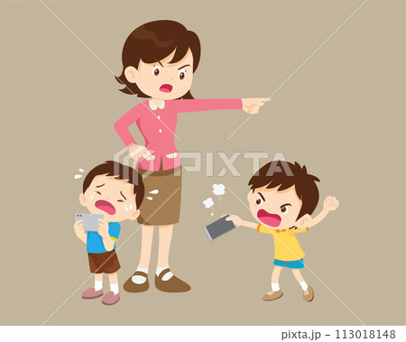 angry kid addicted mobile phone angry kid addicted mobile phone 113018148