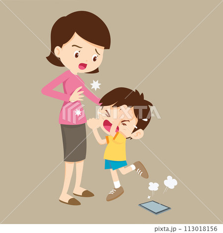 angry kid addicted mobile phone angry kid addicted mobile phone 113018156
