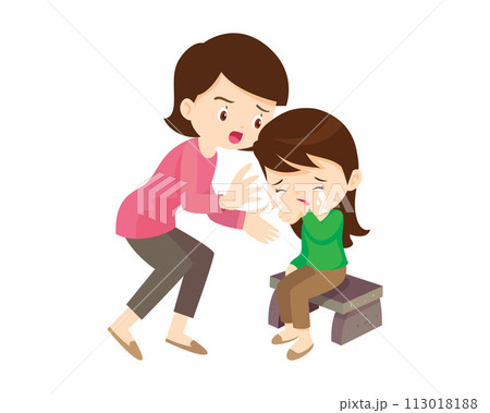 Comforting sad children with parent 113018188