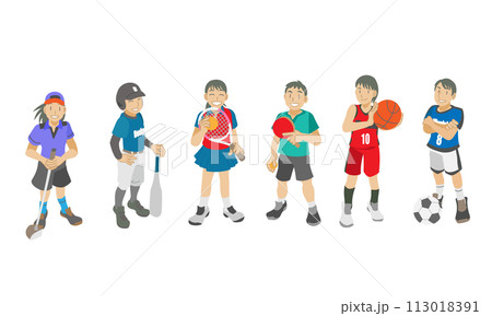 色々なスポーツを楽しむ運動部員のイラスト 113018391