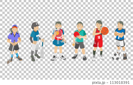 色々なスポーツを楽しむ運動部員のイラスト 113018391