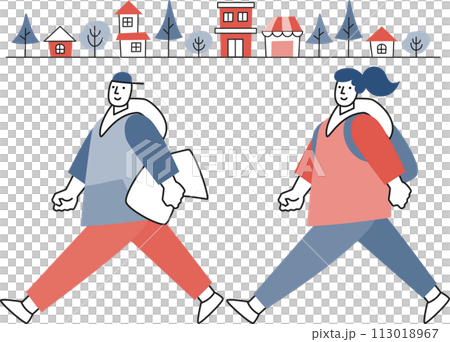 young men and women walking in the city young men and women walking in the city 113018967