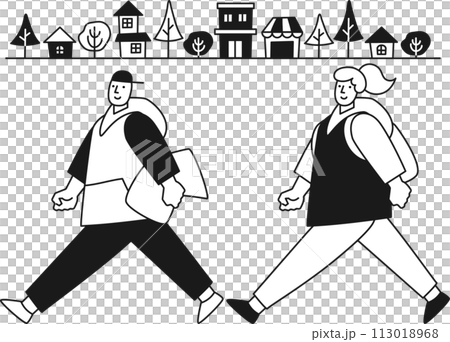 young men and women walking in the city young men and women walking in the city 113018968