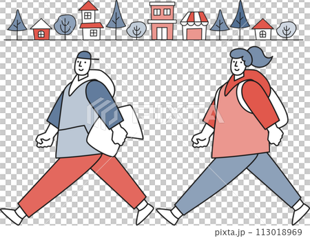 young men and women walking in the city young men and women walking in the city 113018969