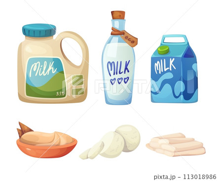 Dairy products set - milk in package and cheese Dairy products set - milk in package and cheese 113018986