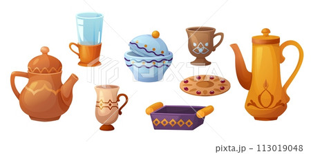 Traditional arab utensils set isolated on white Traditional arab utensils set isolated on white 113019048