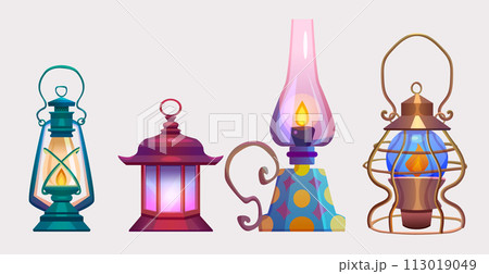 Old oil and gas lamps set isolated on white 113019049
