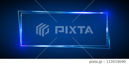 Blue neon glow rectangle frame. 113019090