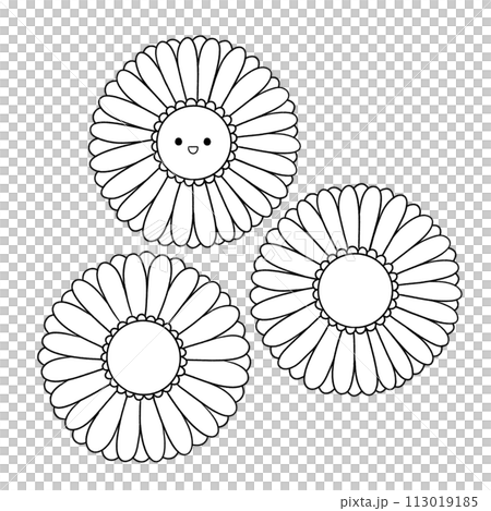 黑白非洲菊插圖與可愛的臉 113019185