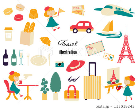 フランス旅行にまつわるベクターイラストセット 113019243