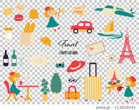 フランス旅行にまつわるベクターイラストセット 113019243