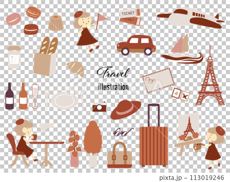 Vector illustration set related to traveling to France, retro atmosphere Vector illustration set related to traveling to France, retro atmosphere 113019246